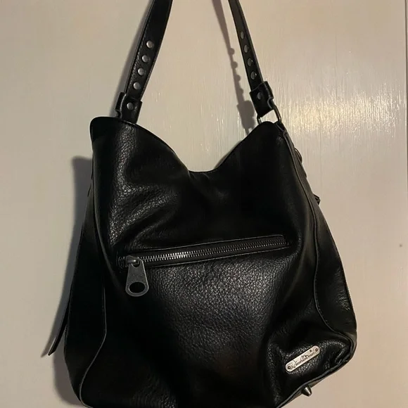 Black studded faux leather bag. Lots of compartments - Picture 2 of 7